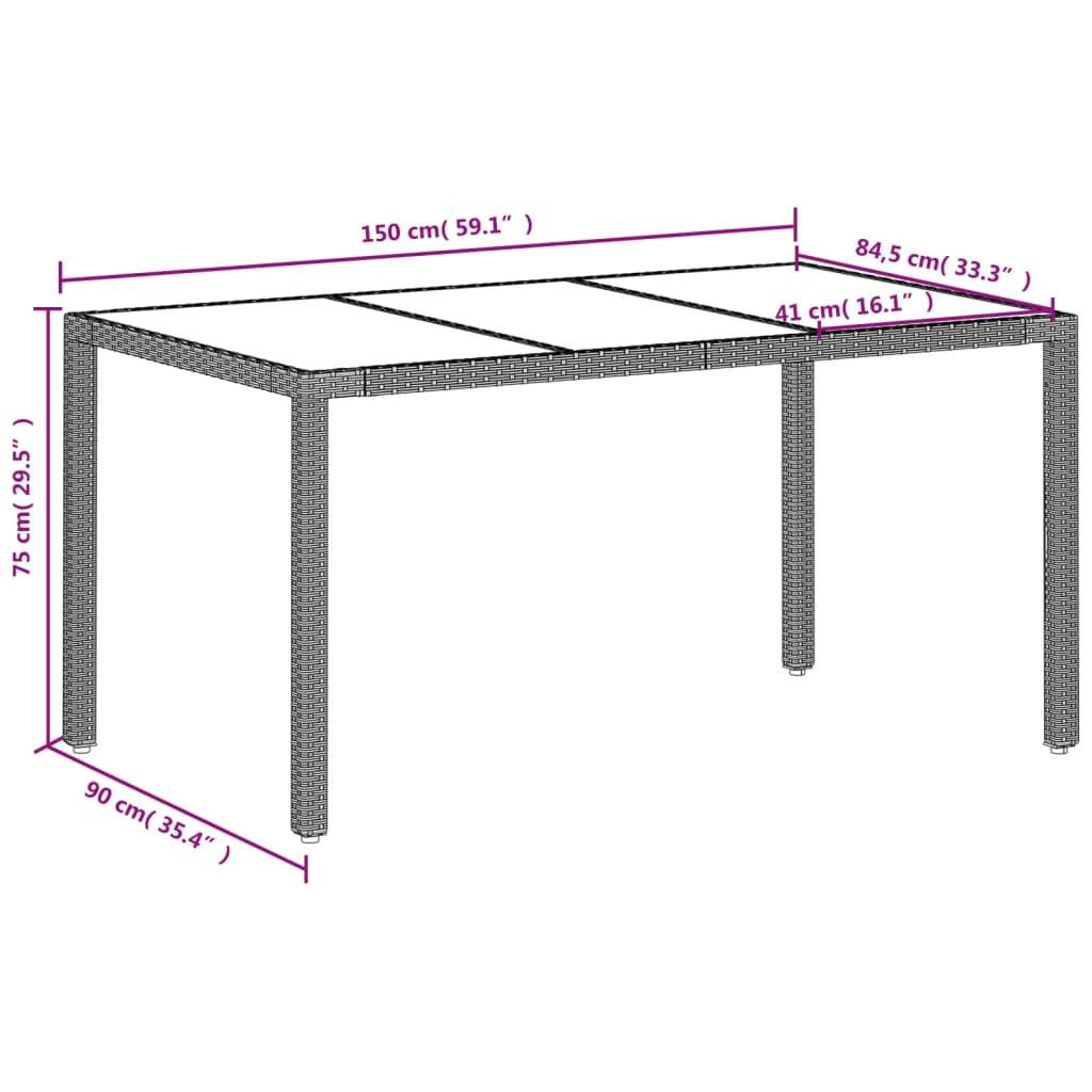 vidaXL Gartentisch mit Glasplatte Hellgrau 150x90x75 cm Poly Rattan