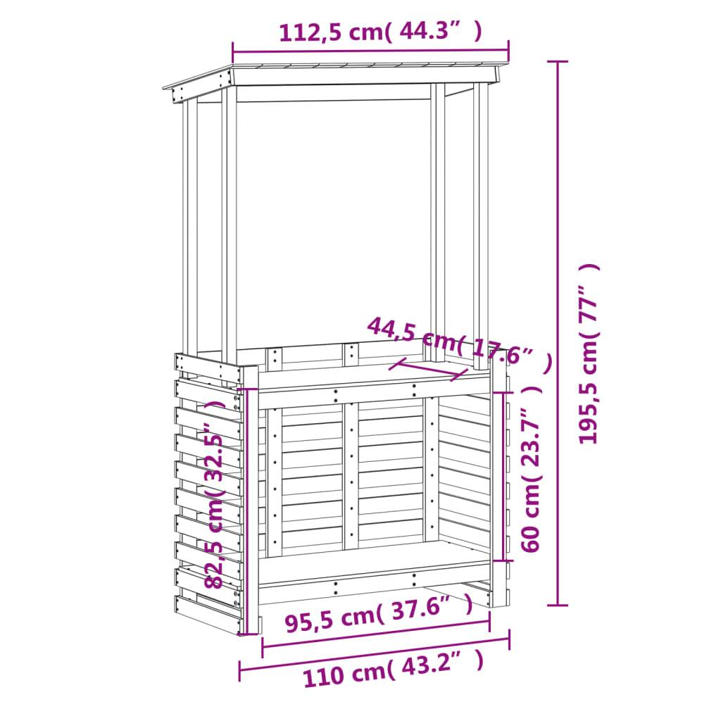 vidaXL Gartenbar mit Dach 112,5x57x195,5 cm Massivholz Kiefer