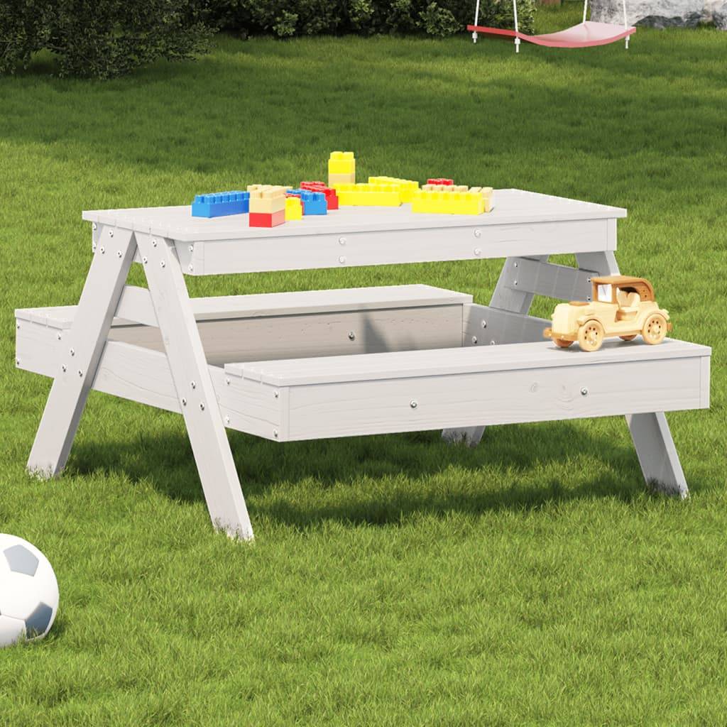 vidaXL Picknicktisch für Kinder Weiß 88x97x52 cm Massivholz Kiefer