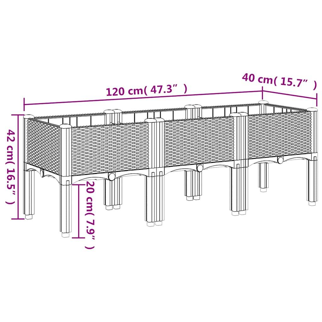 vidaXL Pflanzkasten mit Beinen Blaugrau 120x40x42 cm PP