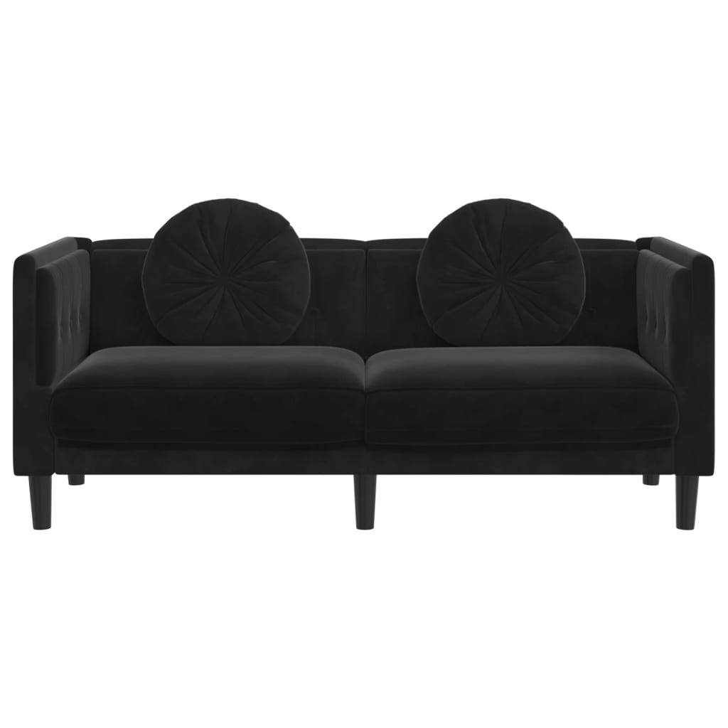 vidaXL Sofa mit Kissen 2-Sitzer Schwarz Samt