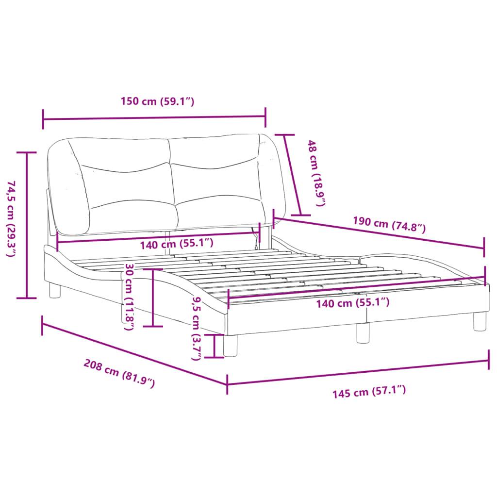 vidaXL Bettgestell mit LED ohne Matratze "Hvar" Blau 140x190 cm Stoff
