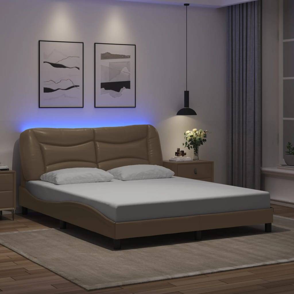 vidaXL Bettgestell mit LED ohne Matratze "Hvar" Cappuccino-Braun 160x200 cm Kunstleder