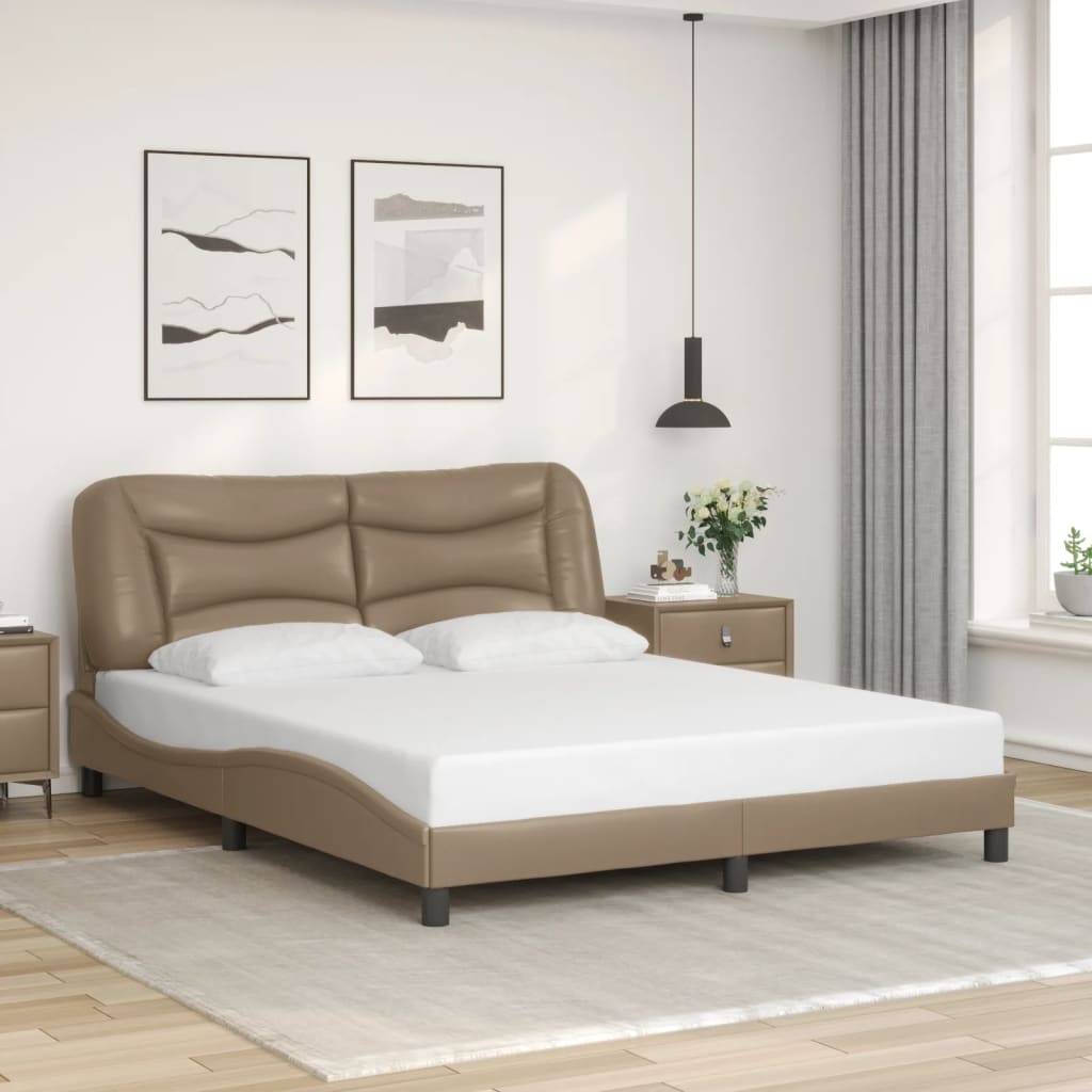 vidaXL Bettgestell mit LED ohne Matratze "Hvar" Cappuccino-Braun 160x200 cm Kunstleder