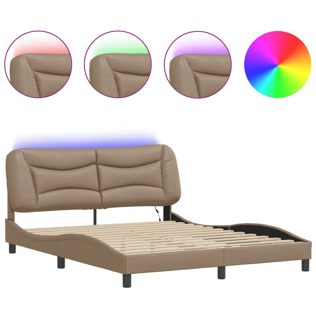 vidaXL Bettgestell mit LED ohne Matratze "Hvar" Cappuccino-Braun 160x200 cm Kunstleder