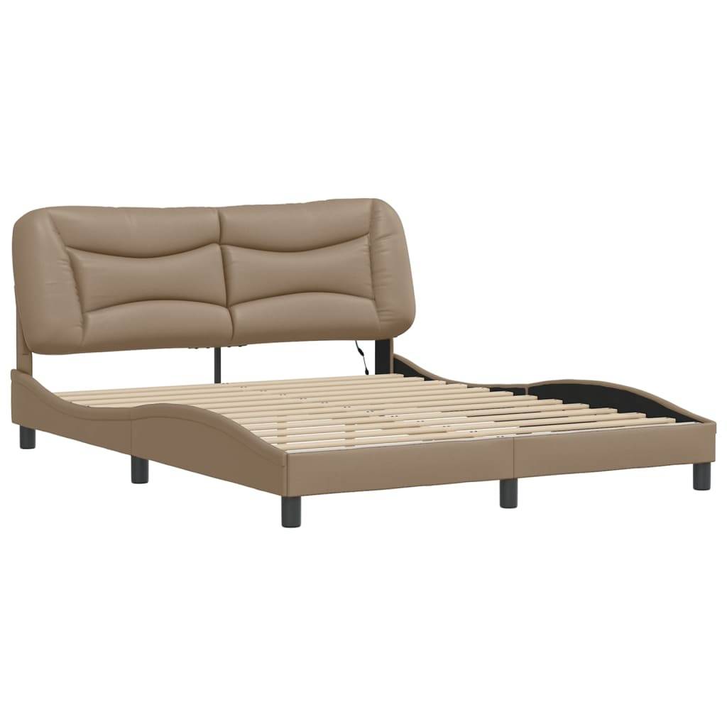 vidaXL Bettgestell mit LED ohne Matratze "Hvar" Cappuccino-Braun 160x200 cm Kunstleder