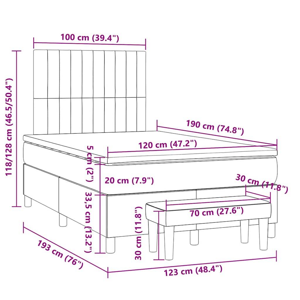 vidaXL Boxspringbett mit Matratze Schwarz 120x190 cm Stoff