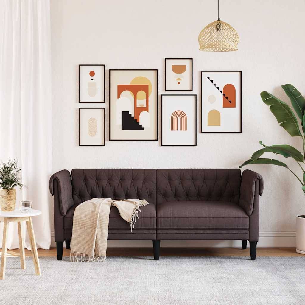 vidaXL Chesterfield-Sofa 2-Sitzer Dunkelbraun Stoff