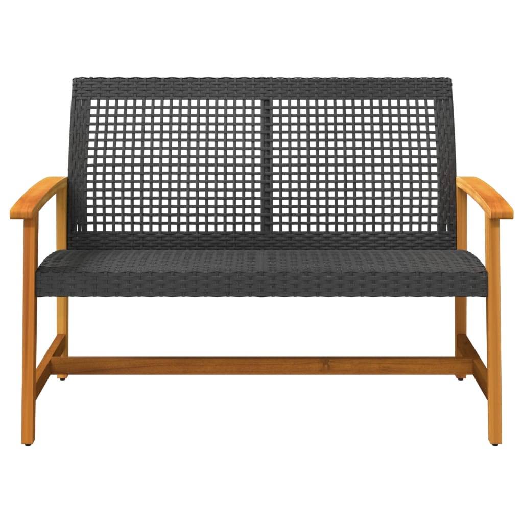 vidaXL Gartenbank Schwarz 112 cm Poly Rattan und Akazienholz