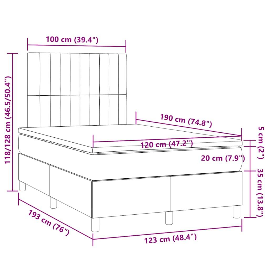 vidaXL Boxspringbett mit Matratze & LED Dunkelgrau 120x190 cm Stoff