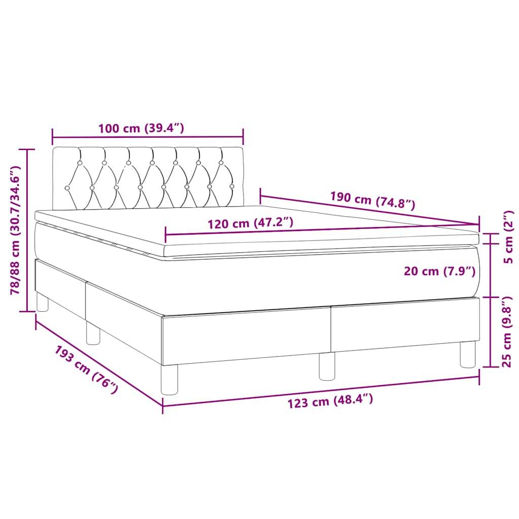 vidaXL Boxspringbett mit Matratze & LED Schwarz 120x190 cm Samt