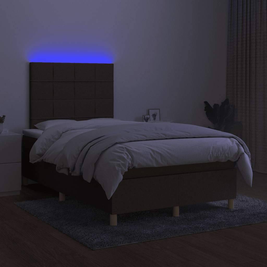 vidaXL Boxspringbett mit Matratze & LED Dunkelbraun 120x190 cm Stoff