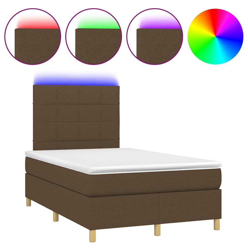 vidaXL Boxspringbett mit Matratze & LED Dunkelbraun 120x190 cm Stoff