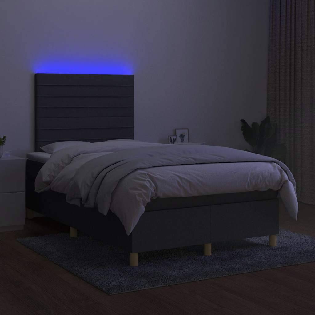 vidaXL Boxspringbett mit Matratze & LED Dunkelgrau 120x190 cm Stoff