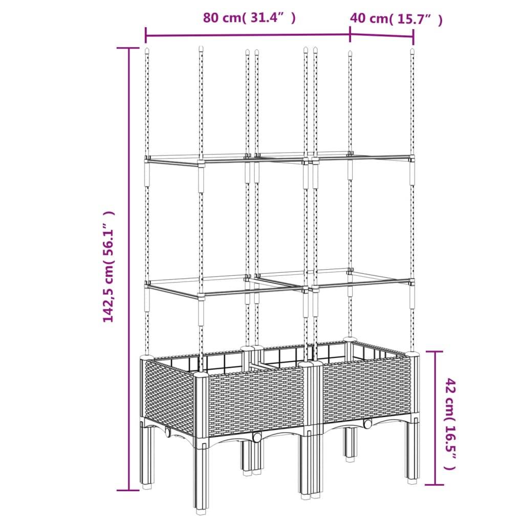 vidaXL Pflanzkübel mit Rankgitter Schwarz 80x40x142,5 cm PP
