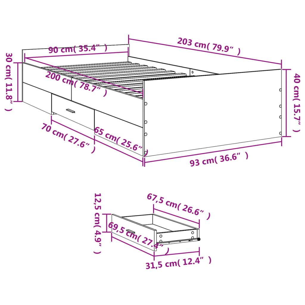 vidaXL Bettgestell mit Schubladen Weiß 90x200 cm Holzwerkstoff