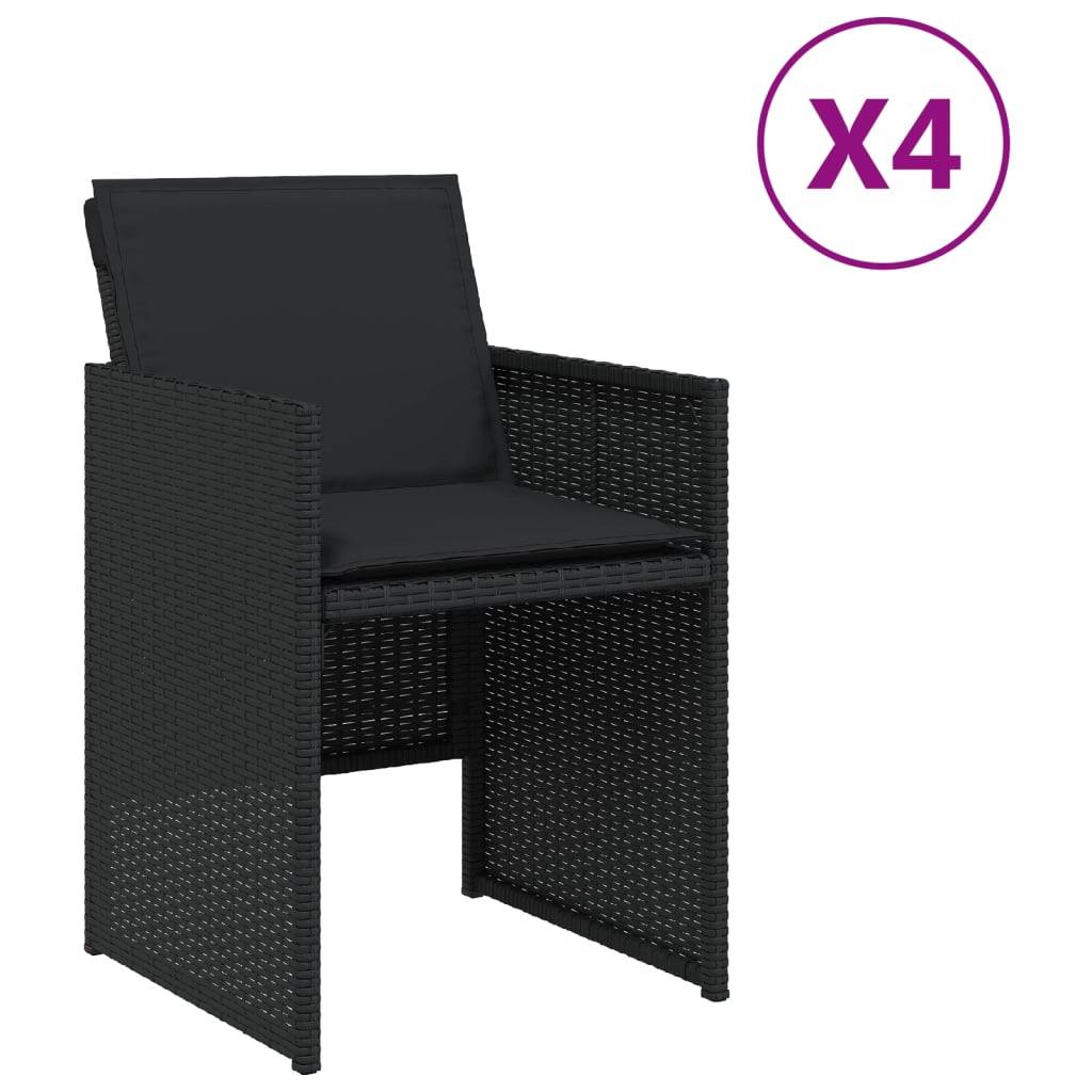vidaXL Gartenstühle mit Kissen 4 Stk. Schwarz Poly Rattan