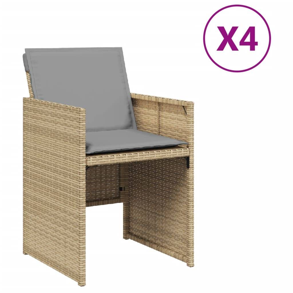 vidaXL Gartenstühle mit Kissen 4 Stk. Beigemischung Poly Rattan