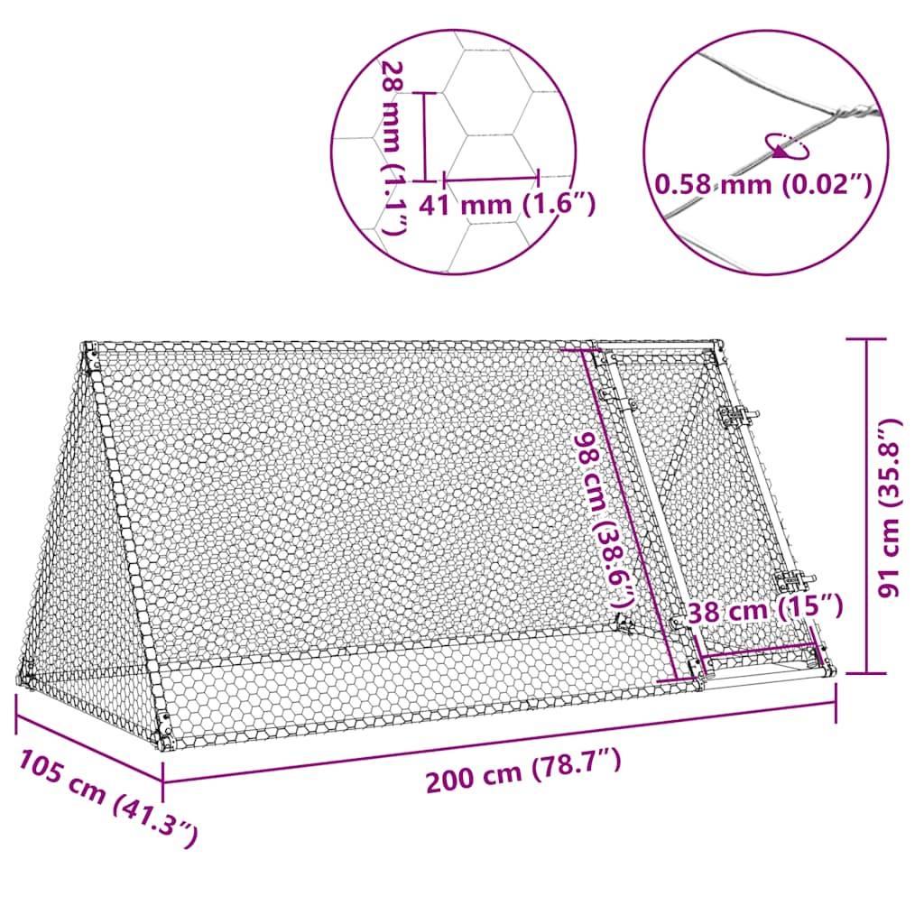 vidaXL Hühnerkäfig Silbern 200x105x91 cm Verzinkter Stahl