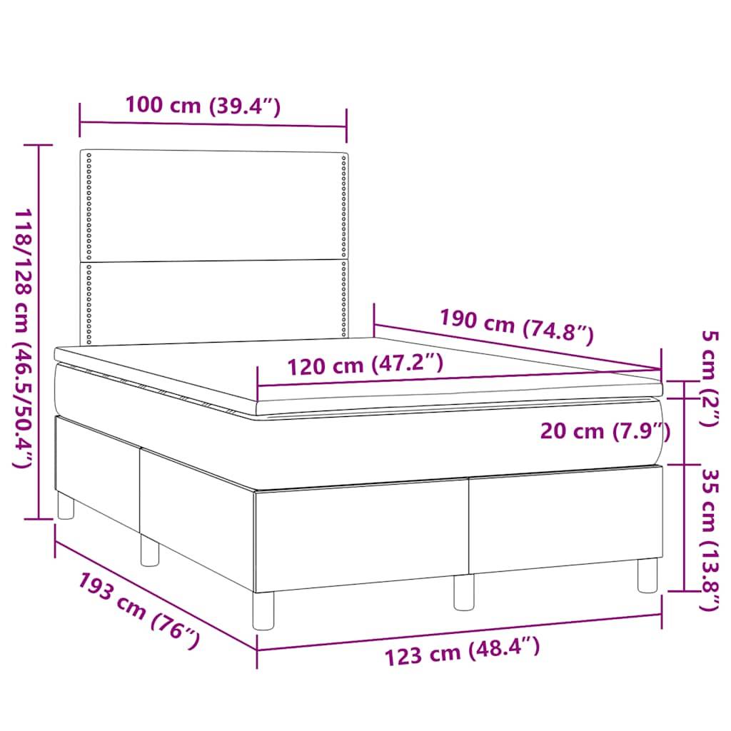 vidaXL Boxspringbett mit Matratze & LED Hellgrau 120x190 cm Stoff