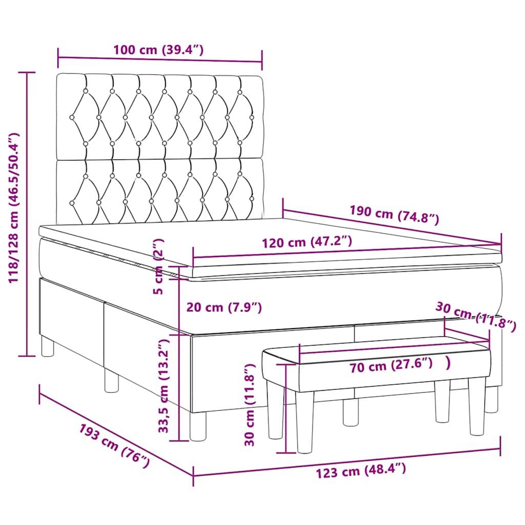 vidaXL Boxspringbett mit Matratze Dunkelgrau 120x190 cm Samt