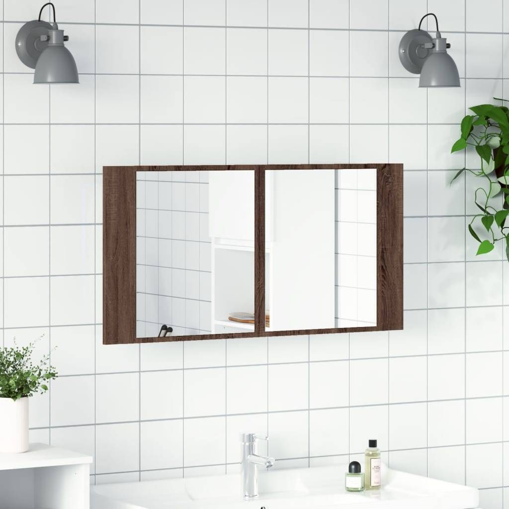 vidaXL LED-Spiegelschrank Braun Eichen-Optik 90x12x45 cm Acryl