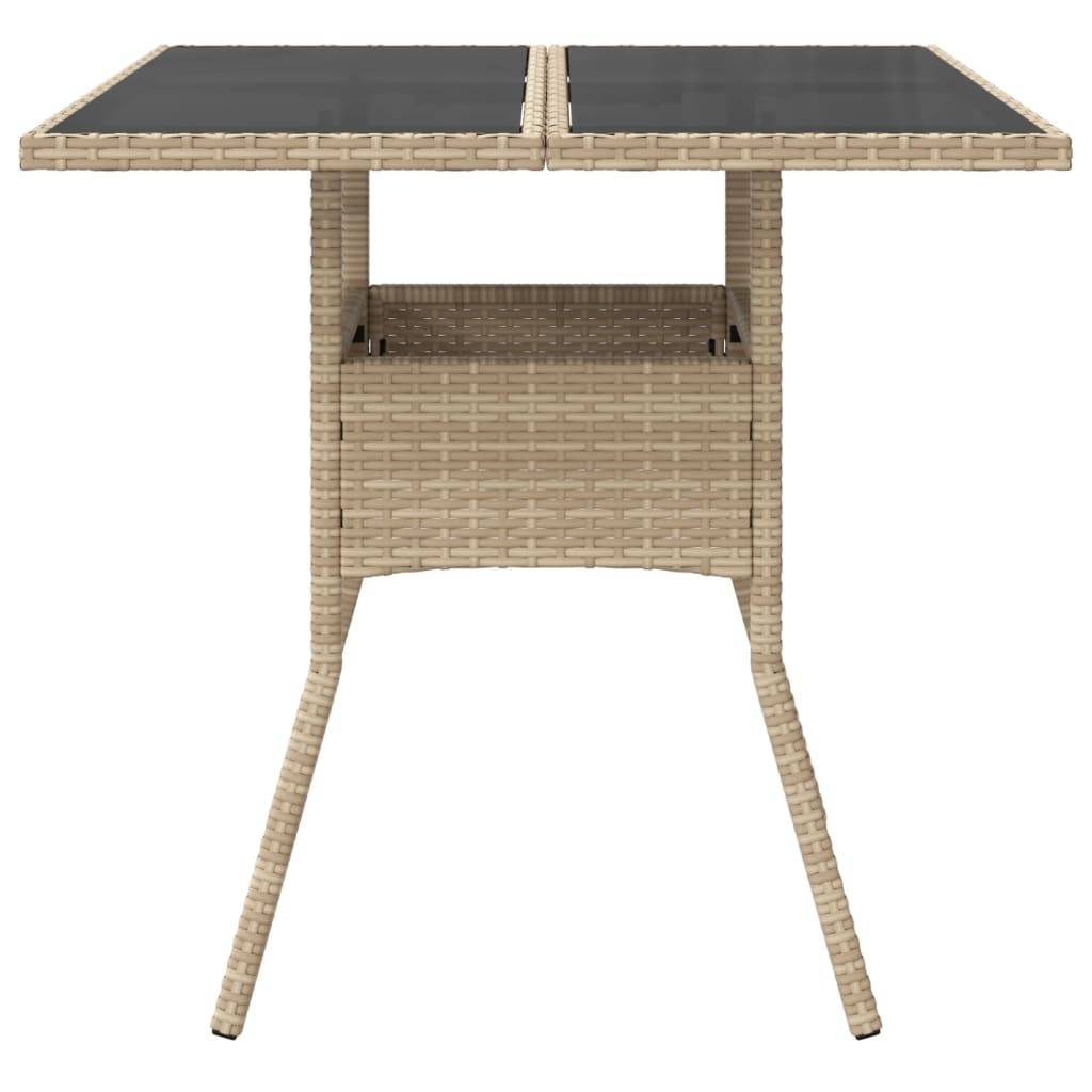 vidaXL Gartentisch mit Glasplatte Beige 80x80x75 cm Poly Rattan