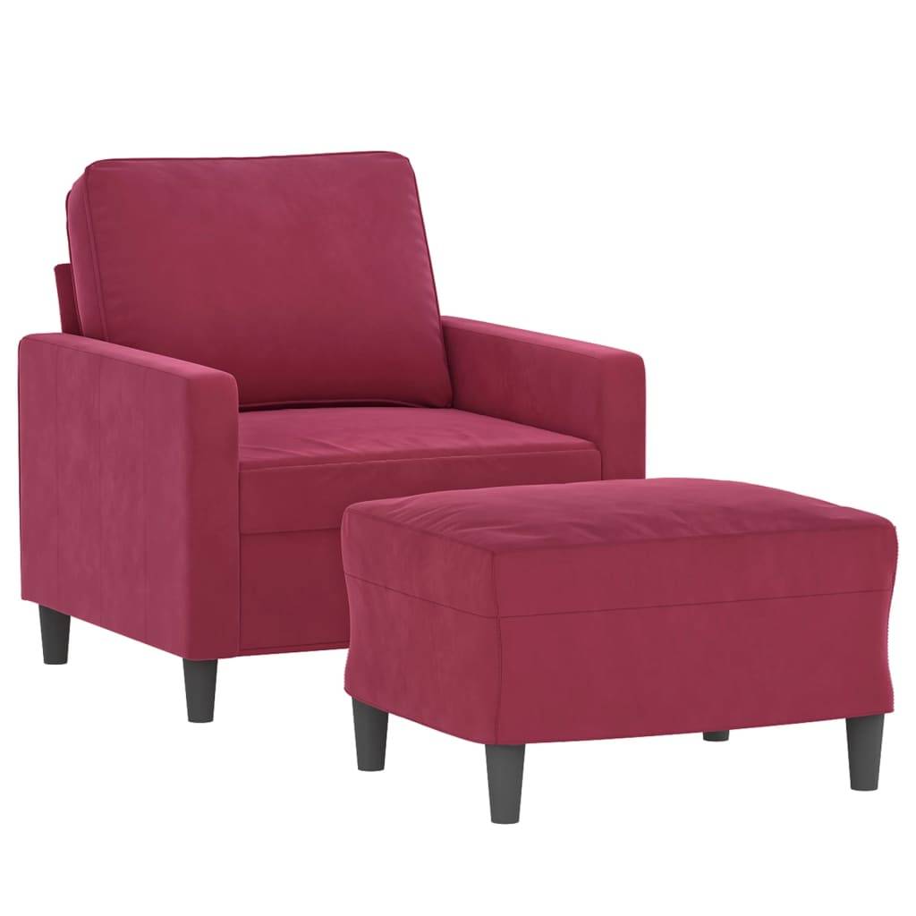 vidaXL Sessel mit Hocker Weinrot 60 cm Samt
