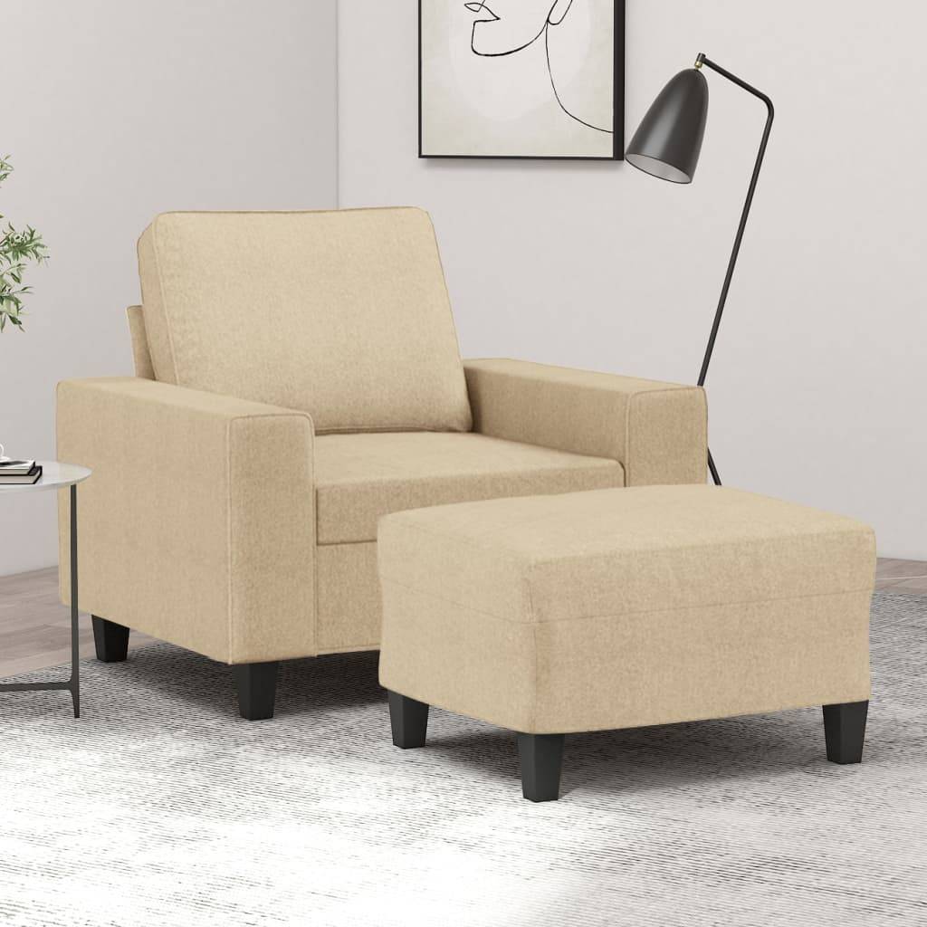 vidaXL Sessel mit Hocker Creme 60 cm Stoff
