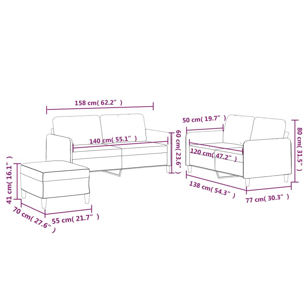 vidaXL 3-tlg. Sofagarnitur mit Kissen Taupe Stoff
