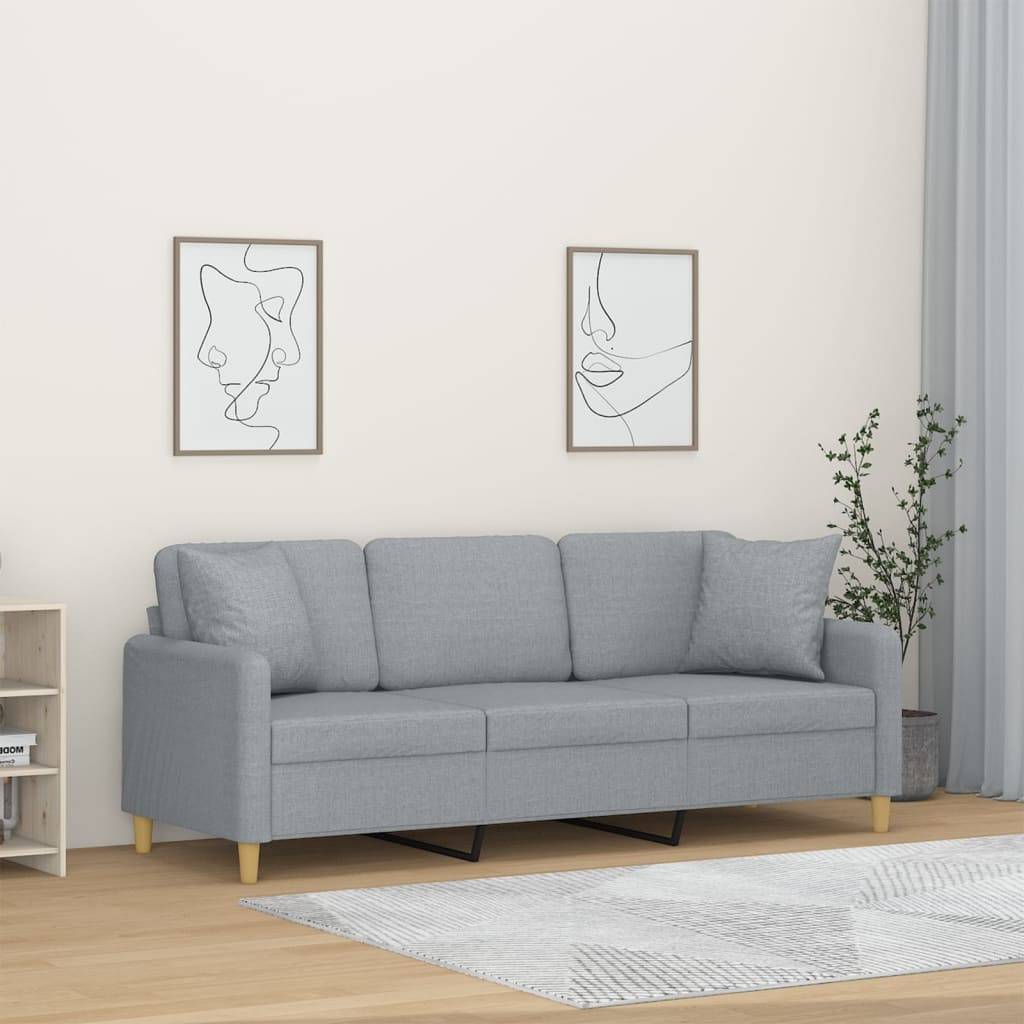 vidaXL 3-Sitzer-Sofa mit Zierkissen Hellgrau 180 cm Stoff