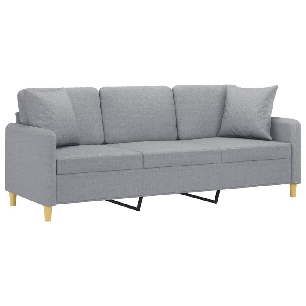 vidaXL 3-Sitzer-Sofa mit Zierkissen Hellgrau 180 cm Stoff