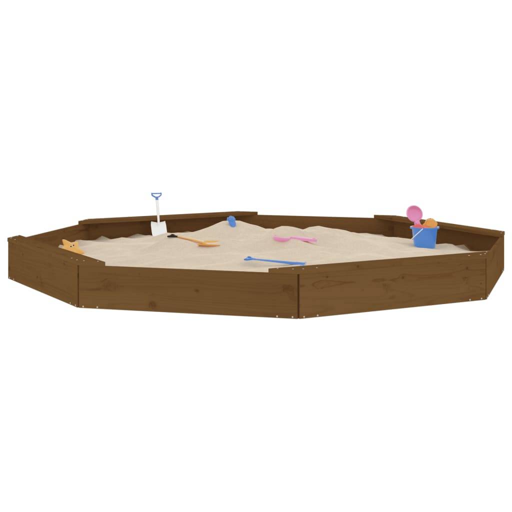 vidaXL Sandkasten mit Sitzen Honigbraun Achteck Massivholz Kiefer