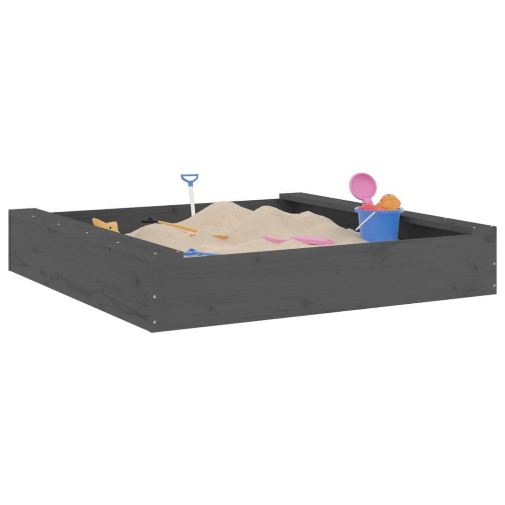 vidaXL Sandkasten mit Sitzen Grau Quadratisch Massivholz Kiefer