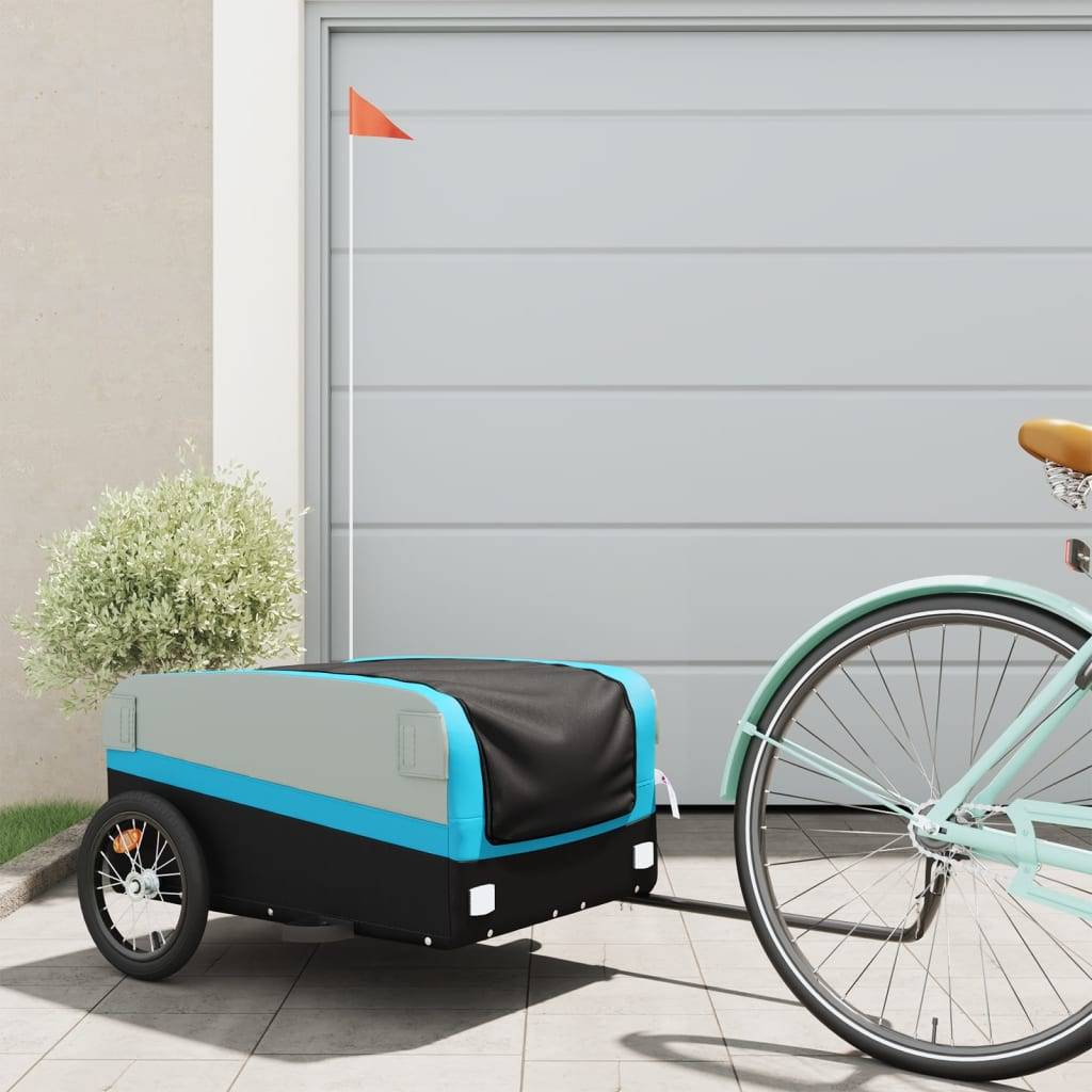 vidaXL Fahrradanhänger Schwarz und Blau 45 kg Eisen