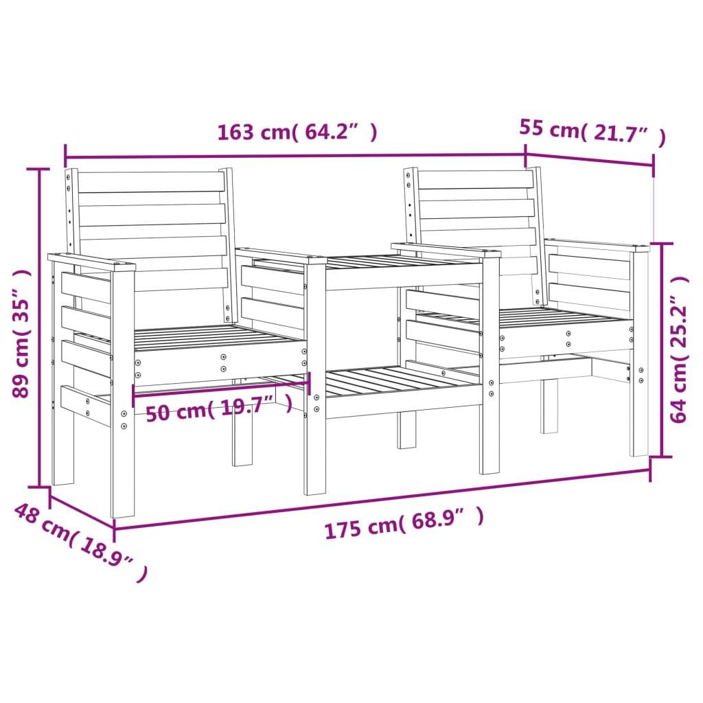 vidaXL Gartenbank mit Tisch 2-Sitzer Massivholz Kiefer