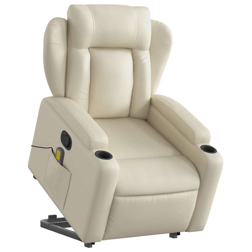 vidaXL Massagesessel mit Aufstehhilfe Creme Kunstleder