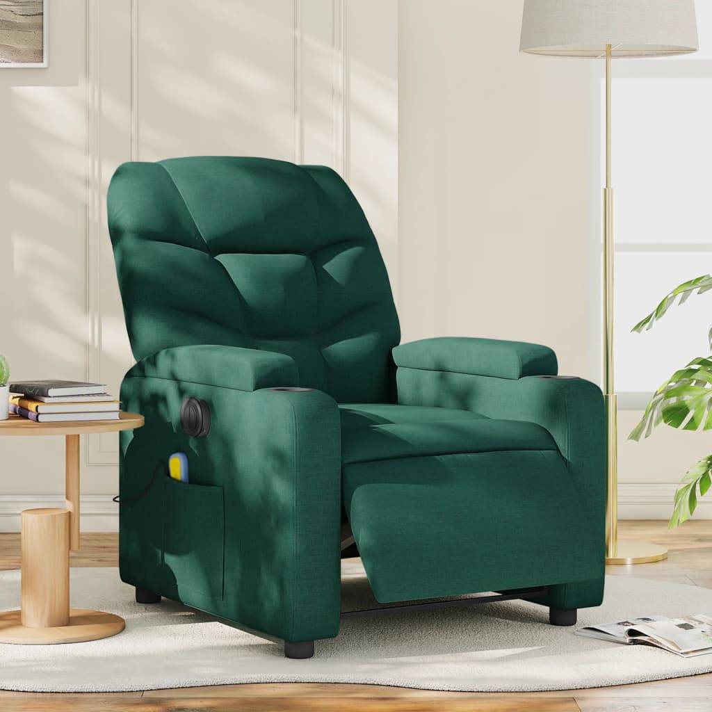 vidaXL Massagesessel Elektrisch Dunkelgrün Stoff