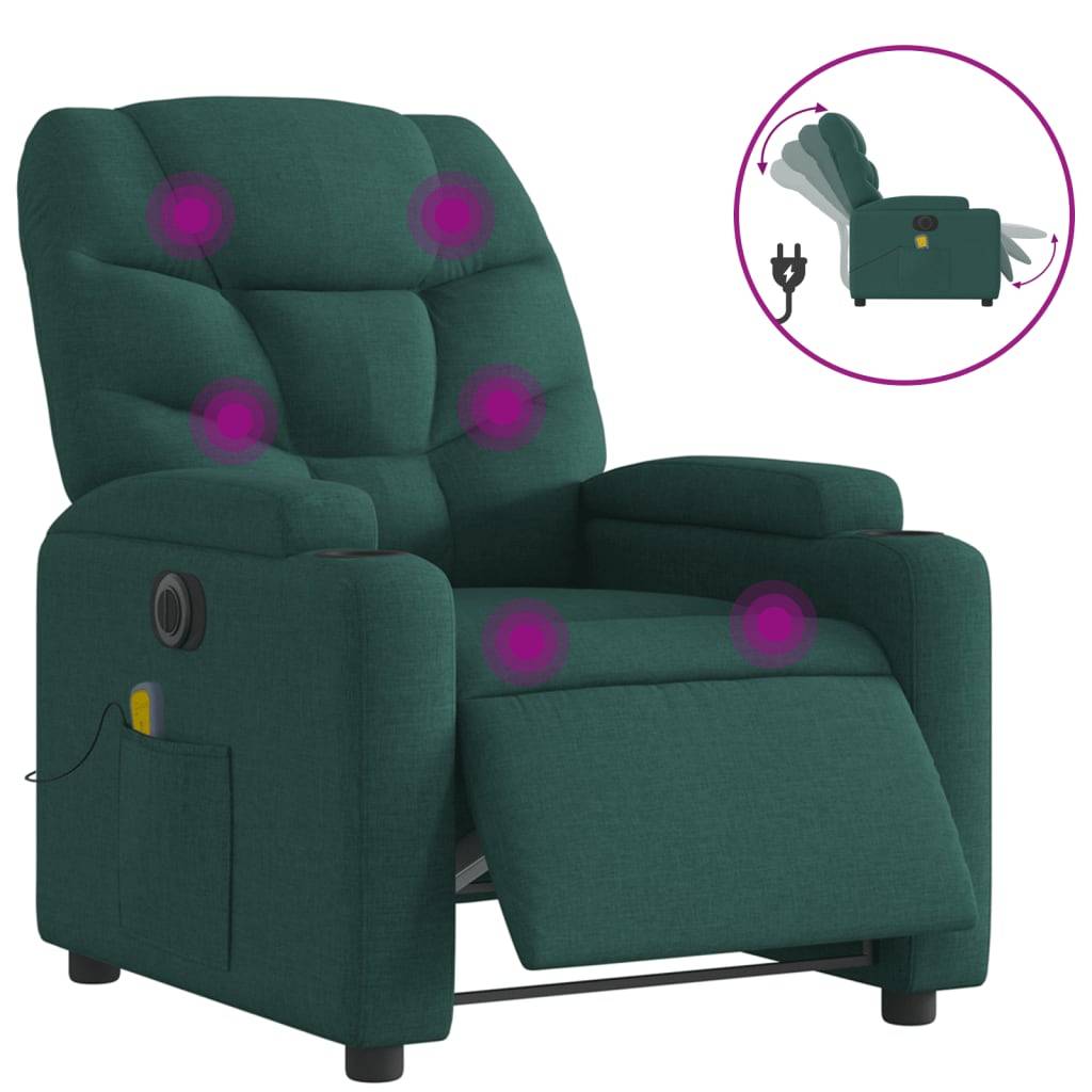 vidaXL Massagesessel Elektrisch Dunkelgrün Stoff