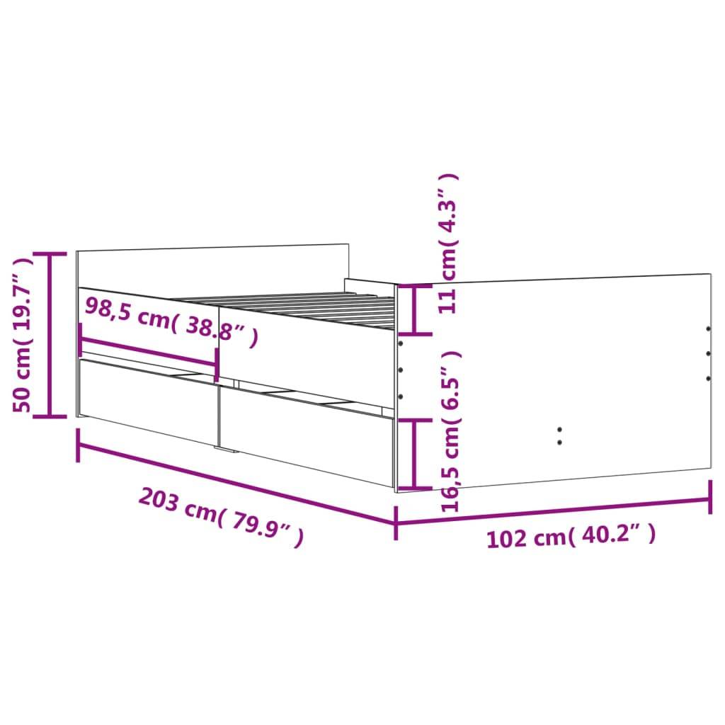 vidaXL Bettgestell mit Schubladen Braun Eichen-Optik 100x200 cm