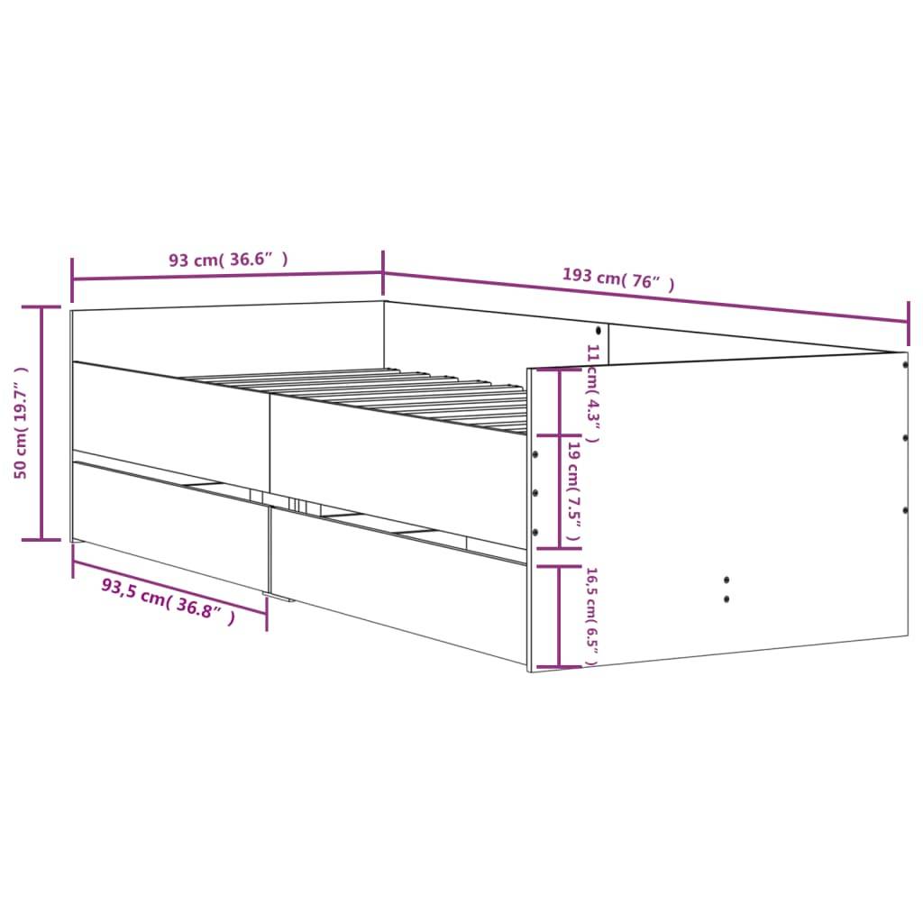 vidaXL Bettgestell mit Schubladen Weiß 90x190 cm