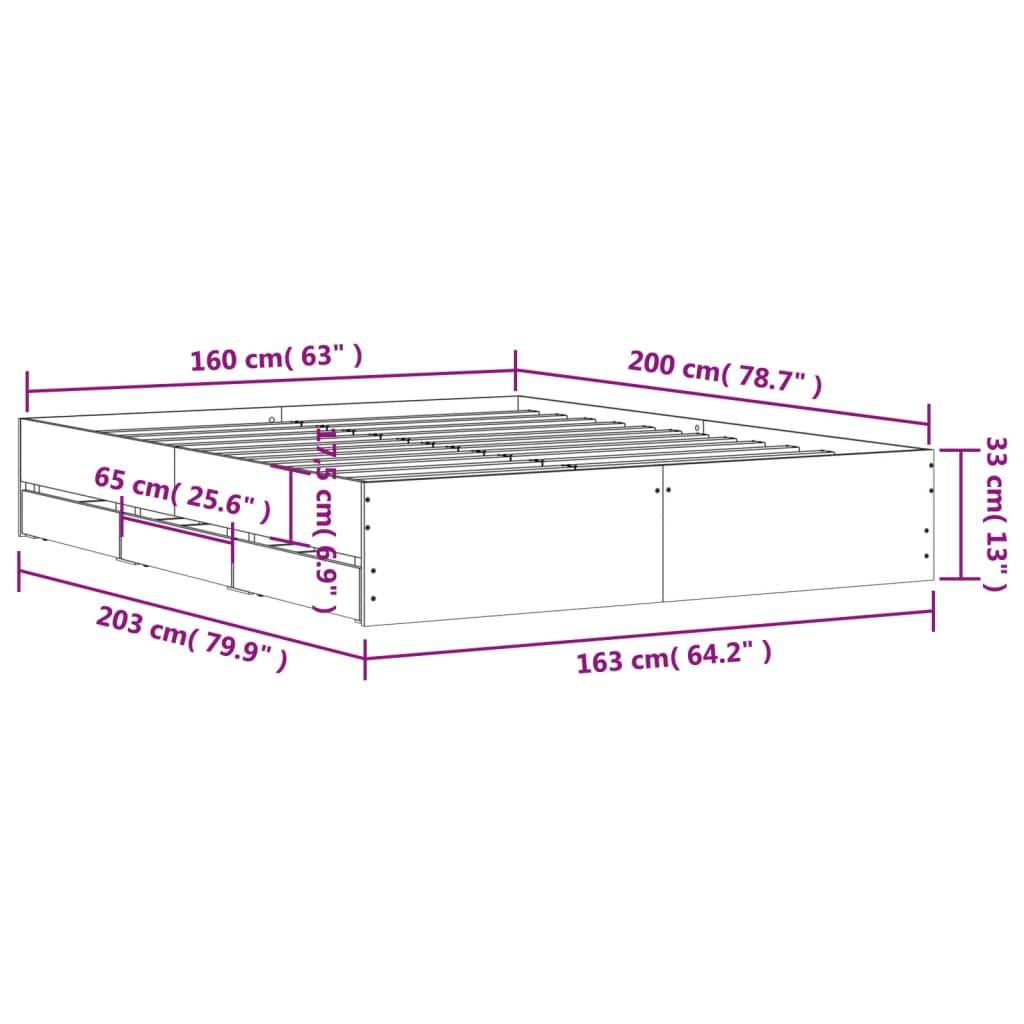 vidaXL Bettgestell mit Schubladen Betongrau 160x200 cm Holzwerkstoff