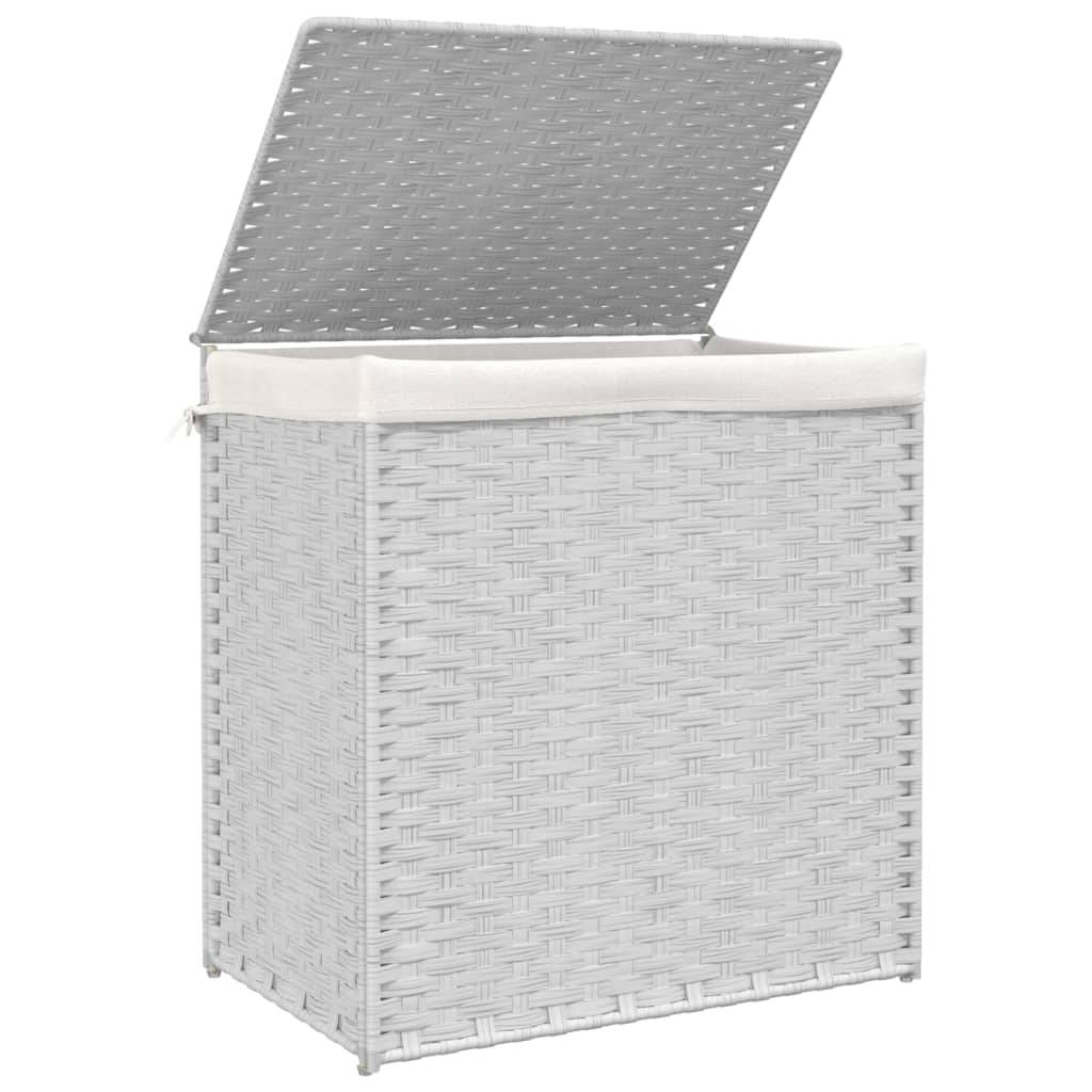 vidaXL Wäschekorb mit 2 Fächern Weiß 53x35x57 cm Poly Rattan
