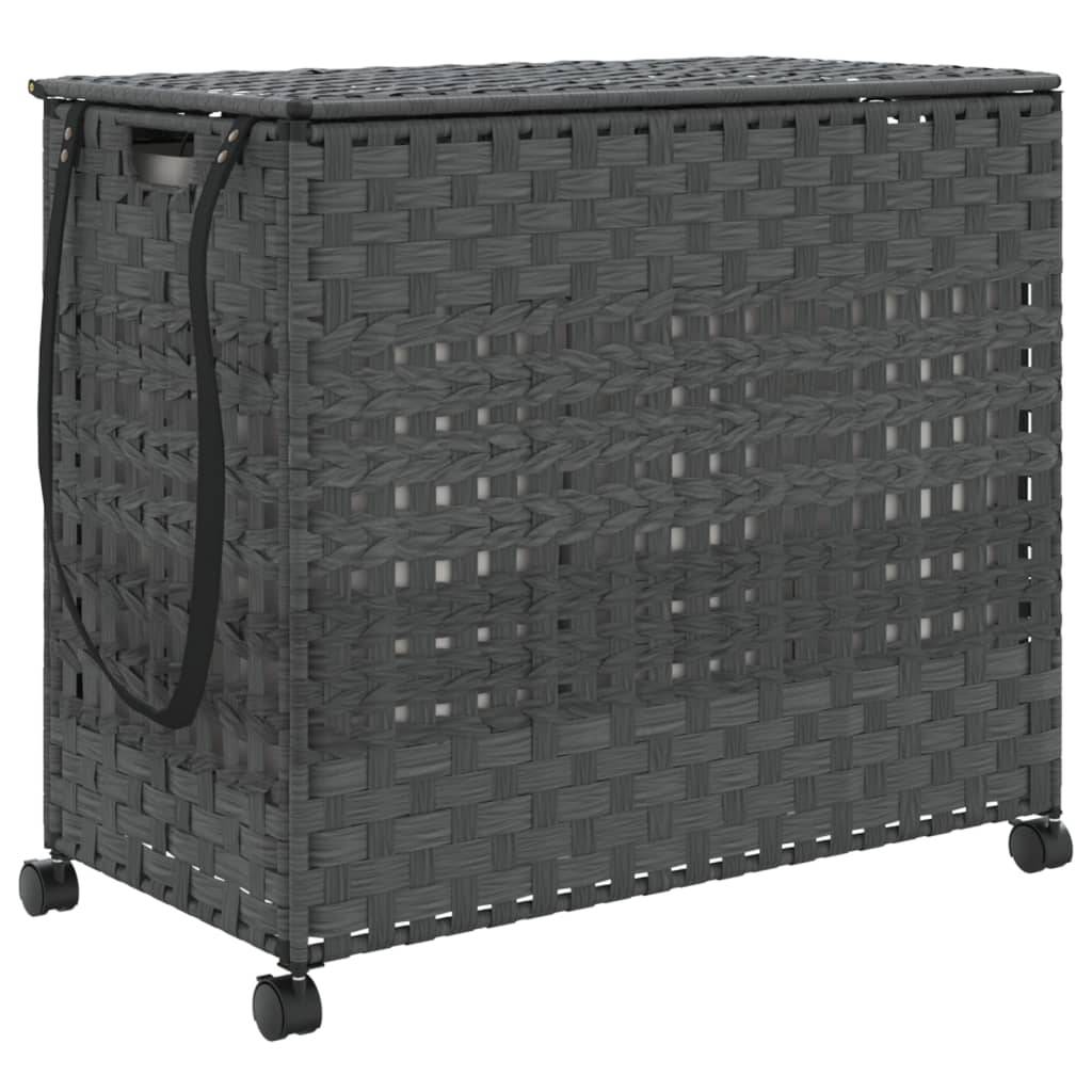 vidaXL Wäschekorb mit Rollen Grau 66x35x60 cm Rattan