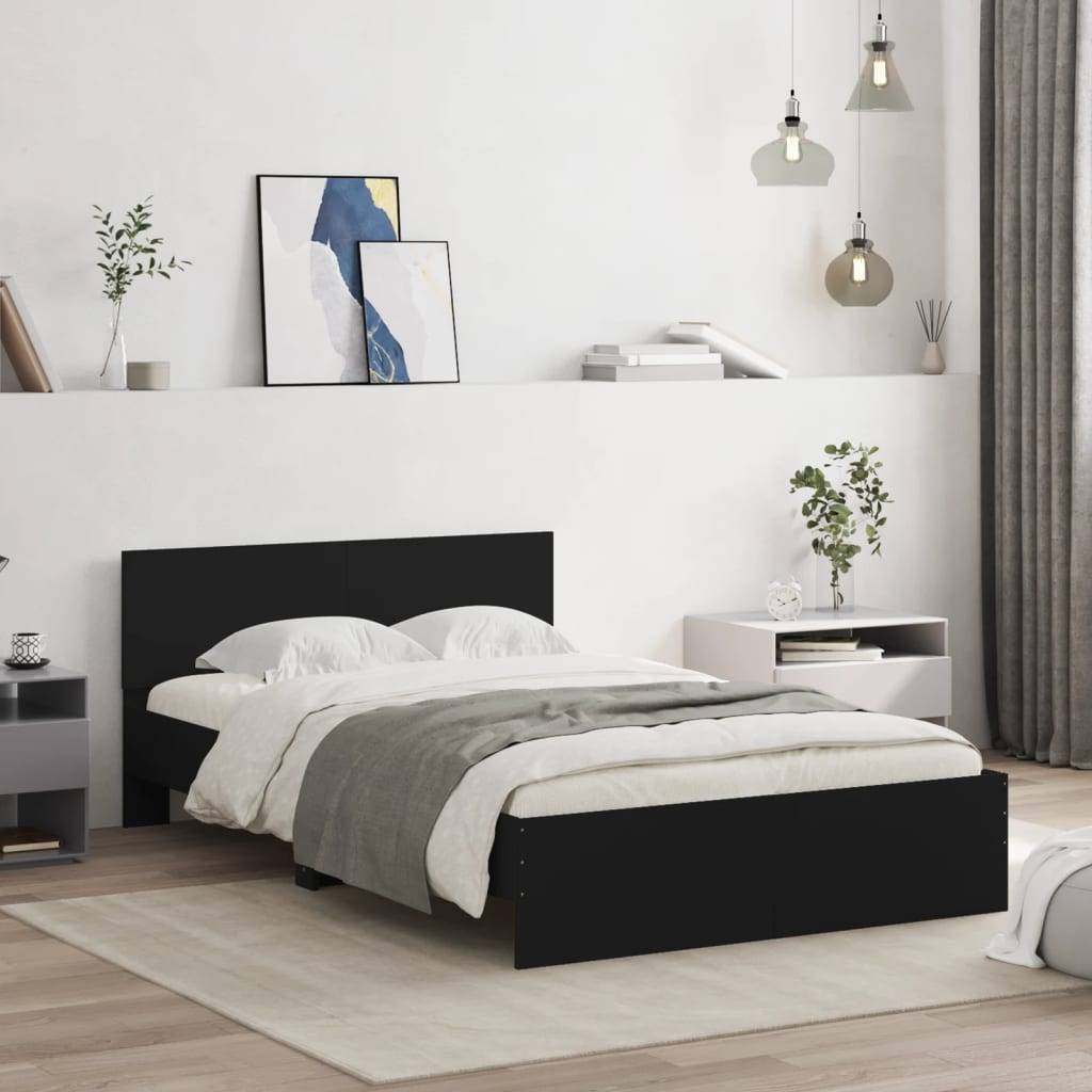 vidaXL Bettgestell mit Kopfteil Schwarz 135x190 cm