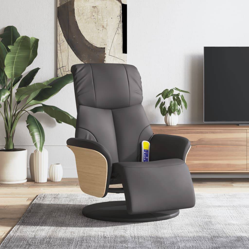 vidaXL Massagesessel mit Fußteil Grau Kunstleder