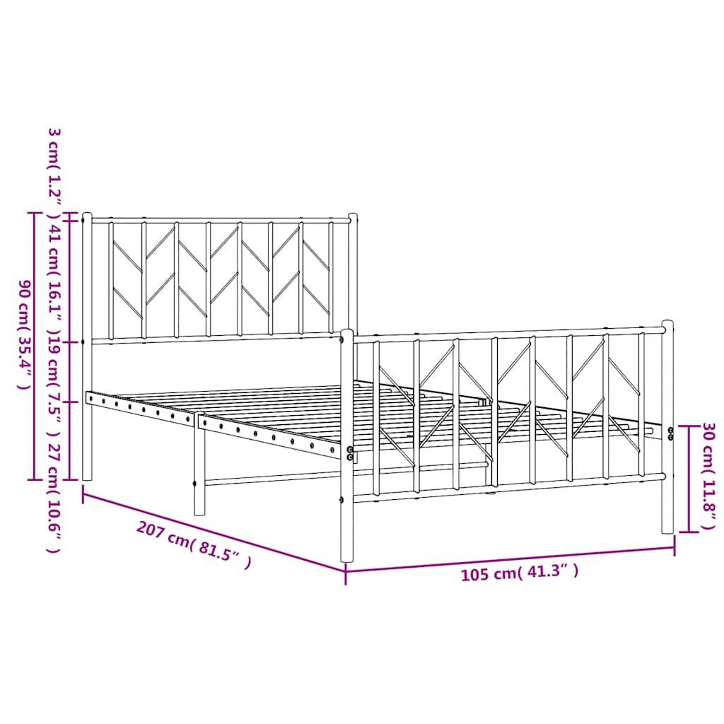 vidaXL Bettgestell mit Kopf- und Fußteil Metall Schwarz 100x200 cm