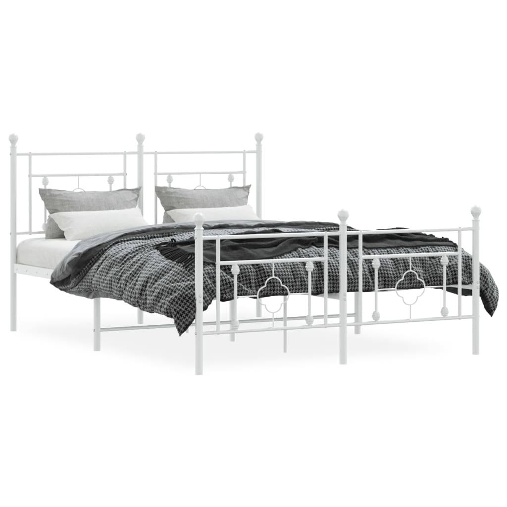 vidaXL Bettgestell mit Kopf- und Fußteil Metall Weiß 140x190 cm