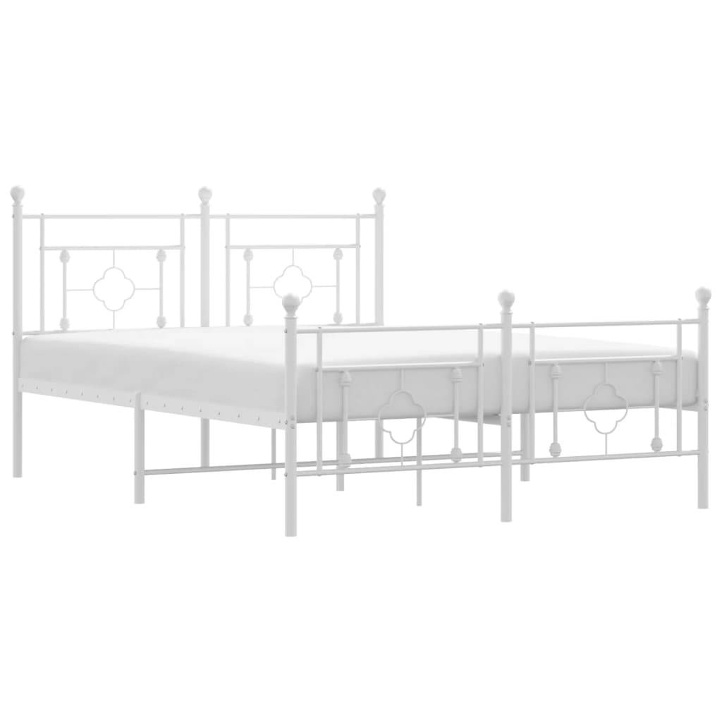 vidaXL Bettgestell mit Kopf- und Fußteil Metall Weiß 140x190 cm