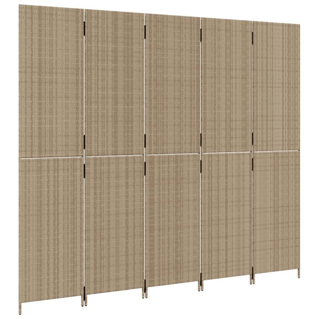 vidaXL Paravent 5-tlg. Beige Poly Rattan